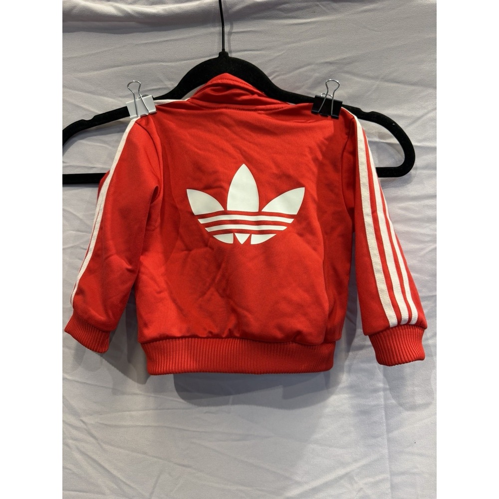 adidas Red White Track Jacket Zip Lightweight 6-9M Unisex Baby Toddler